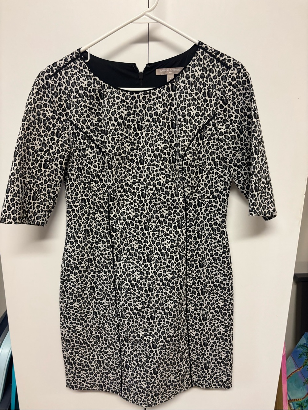 Banana Republic Black and White Leopard Midi Sheath Dress